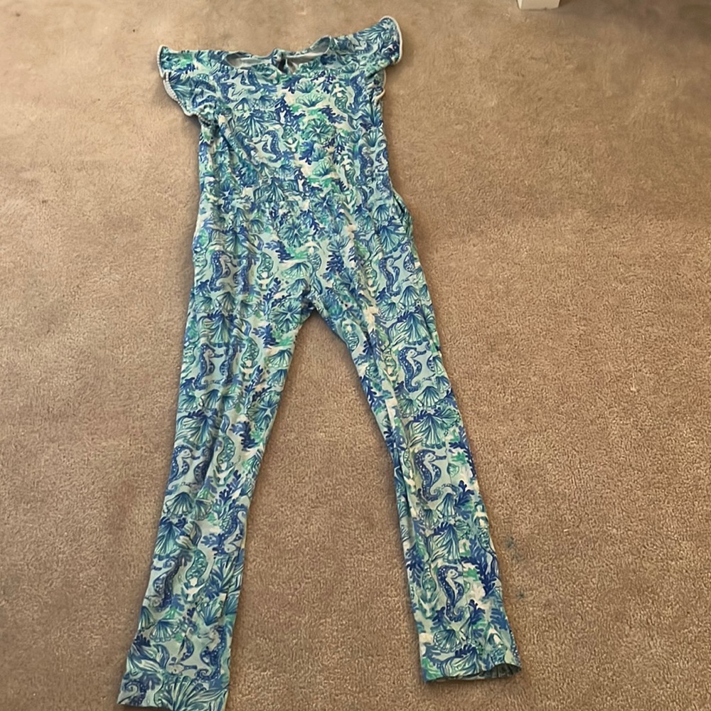 Lilly Pulitzer blue romper ruffle sleeve XL